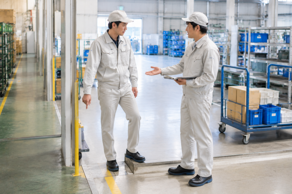 小さなつまずきや接触の報告を責めずに受け止め職場を整える場面