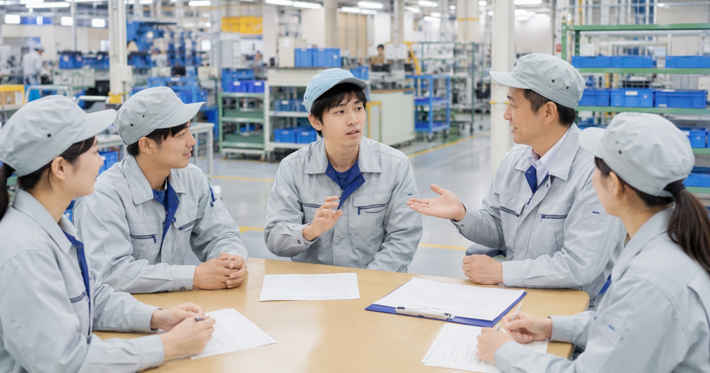 打合せで言いかけてやめた小さな気づきを穏やかに聞き出す職場改善の場面