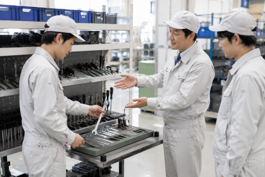 共用工具を戻す場面で次の人が助かる置き方を一緒に整える職場改善
