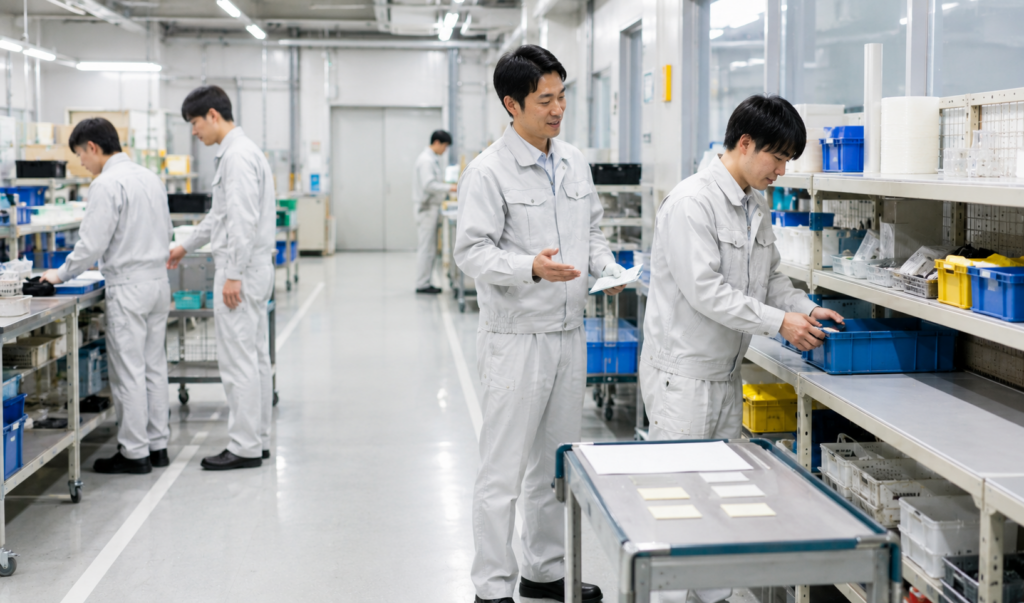 いつも同じ人が片づけている場所の負担の偏りを見える化する職場改善の場面